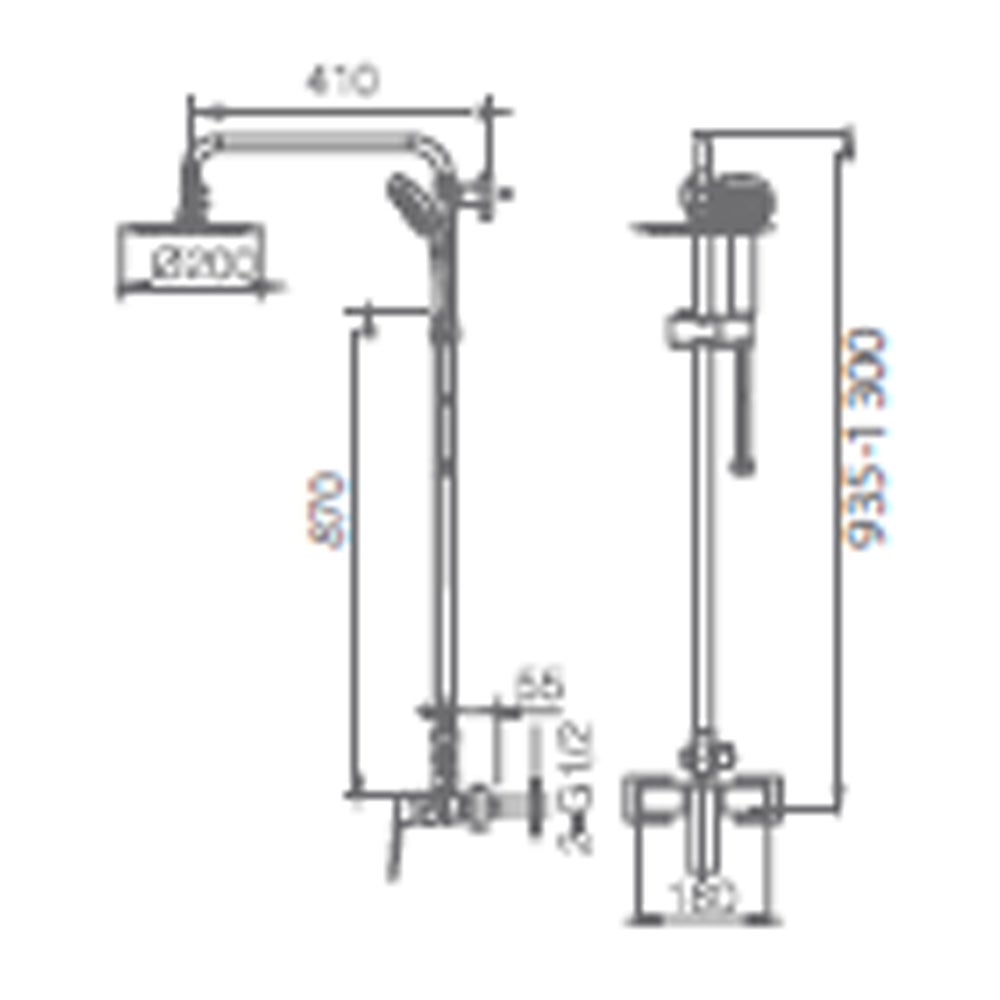 Colonne de Douche avec Mitigeur Thermostatique | Pommeau Carré en Acier Inox S.304 20x20 cm | Extraplat Anticalcaire Finition Or Brossé - 7