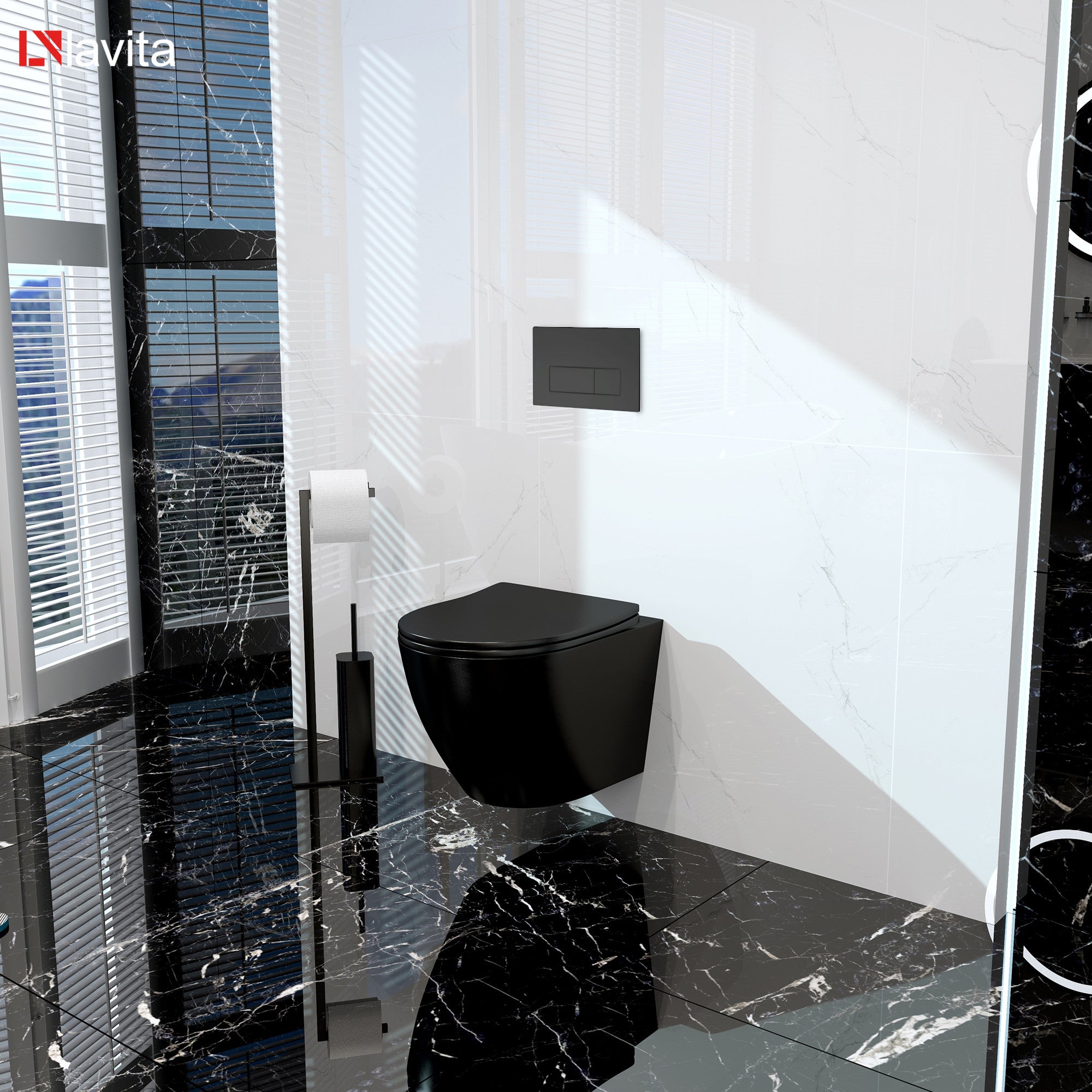 GEBERIT Duofix Basic Support Bâti-support + Lavita WC Sinto Black suspendu noir sans bord + panneau de commande Delta 25 noir | Kit complet WC - 7