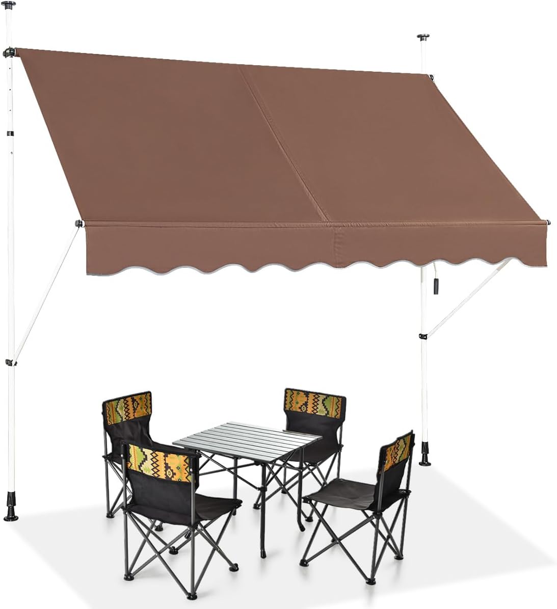 Copertină retractabilă manuală pentru balcon/terasă – fără găurire, reglabilă pe înălțime (2–3 m) – pentru grădină (maro, 2 x 1,75 m)