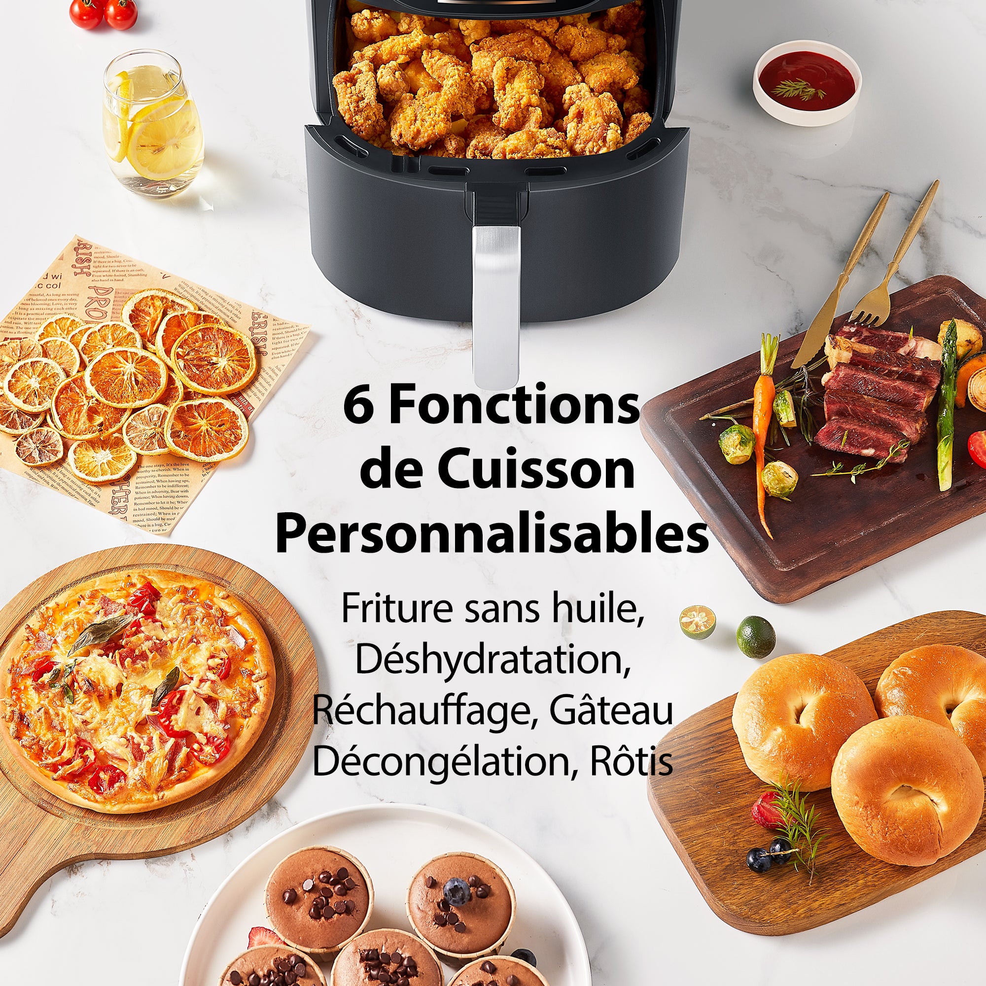 Friteuse sans huile TOSHIBA AirFryer Capacité 7,4L - 12 menus prédéfinis et fonction - 1850W - 9