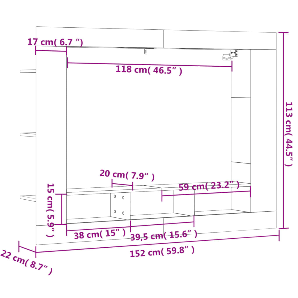 Meuble TV sonoma gris 152x22x113 cm bois d'ingénierie - 7