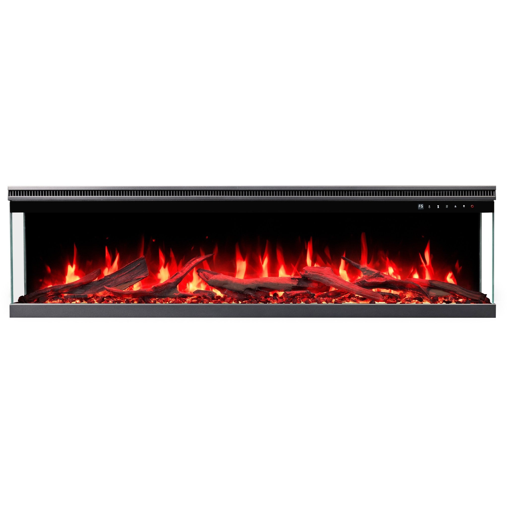 Trójstronny kominek elektryczny AFLAMO Unique 160 PRO - ogień premium - na ścianę i do zabudowy - 160x39x20 cm - kominek LED z grzaniem 750/1500 W - 2