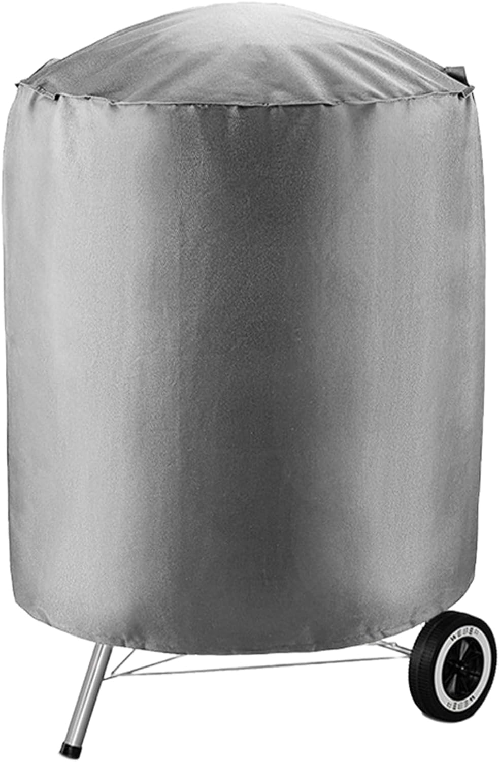 Okrągły szary pokrowiec na grilla z tafty poliestrowej 190T, srebrny tył, wodoodporny, wiatroszczelny, odporny na promieniowanie UV i rozdarcia