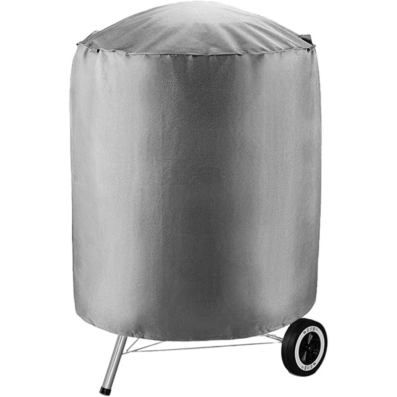 Okrągły szary pokrowiec na grilla z tafty poliestrowej 190T, srebrny tył, wodoodporny, wiatroszczelny, odporny na promieniowanie UV i rozdarcia