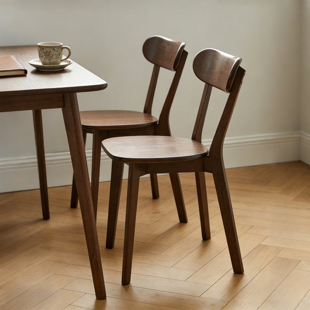 Lot de 2 Chaises de Salle à Manger Noyer - Chaises de Cuisine en Massif Style Mid-Century avec Dossier Incurvé