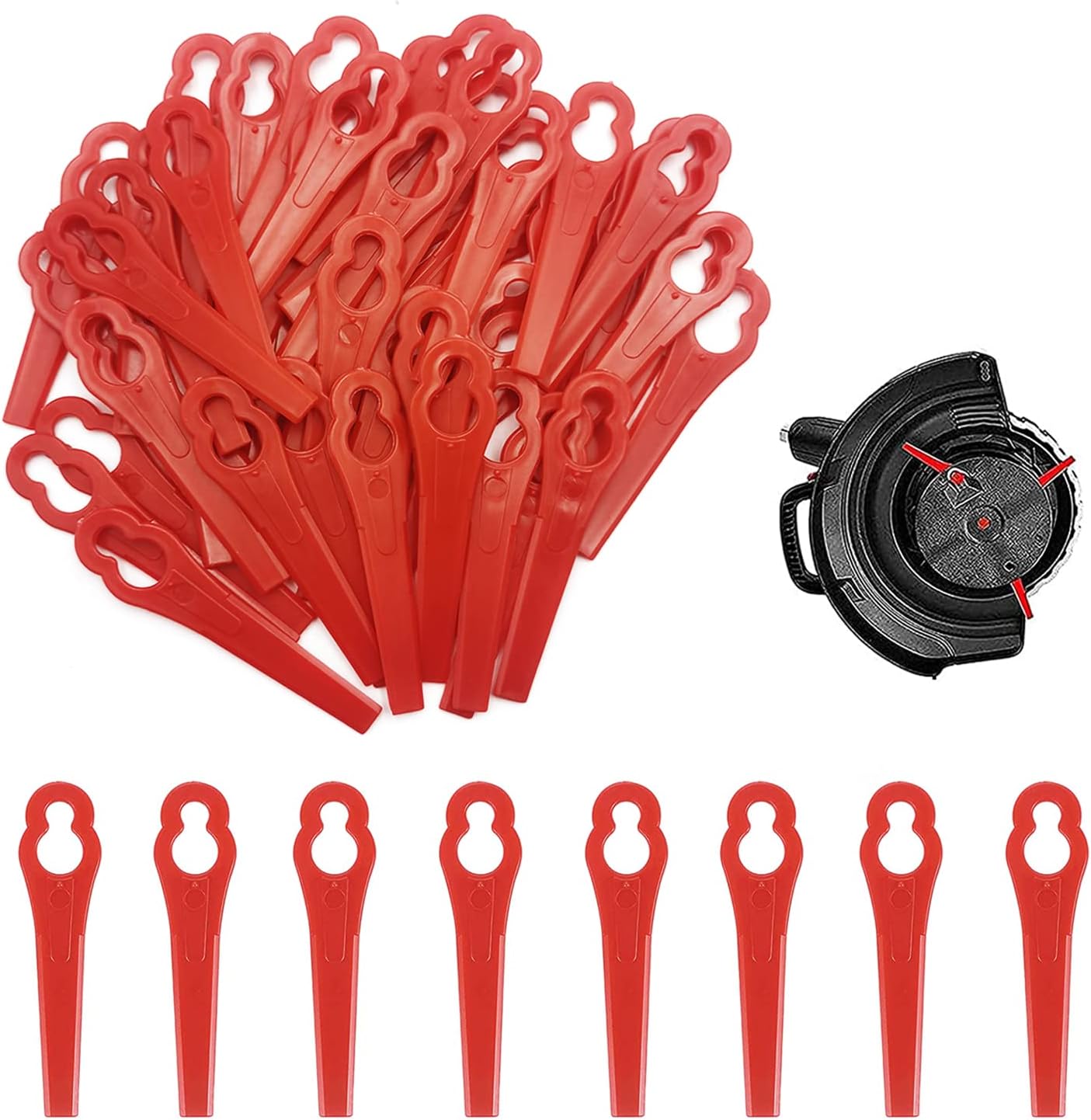 50 sztuk plastikowych ostrzy zamiennych do podkaszarek, plastikowe ostrza, plastikowe ostrza do kosiarek, czerwone plastikowe ostrze do podkaszarki