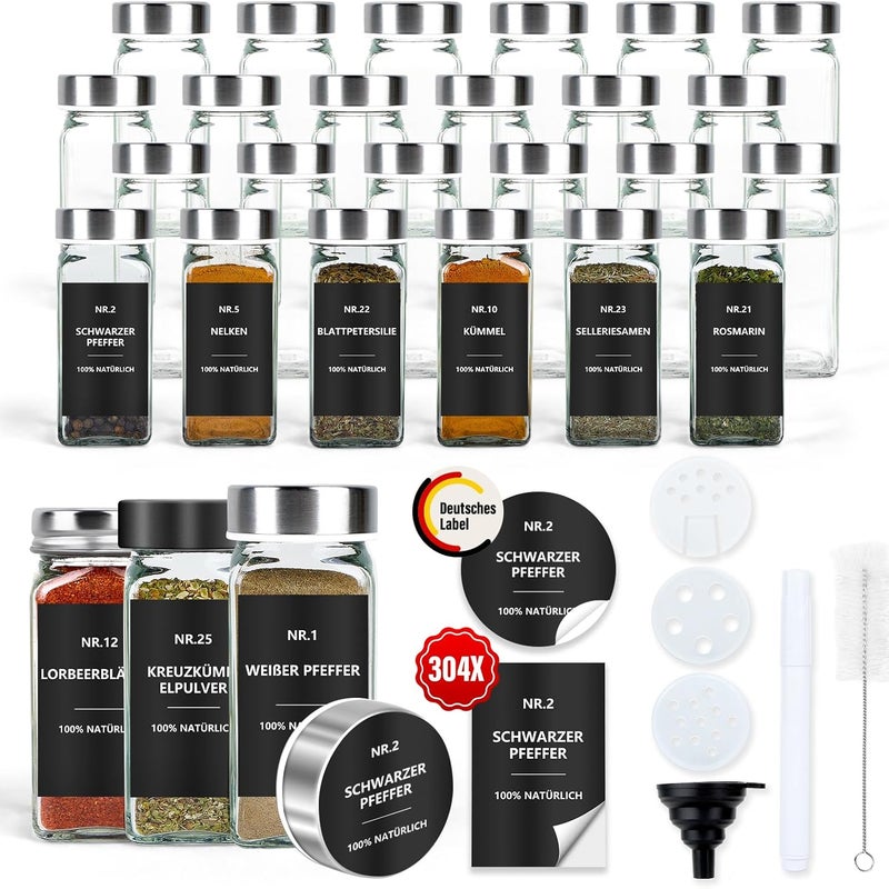 24-częściowe kwadratowe słoiki na przyprawy ze stali nierdzewnej o pojemności 120 ml z pokrywkami typu shaker