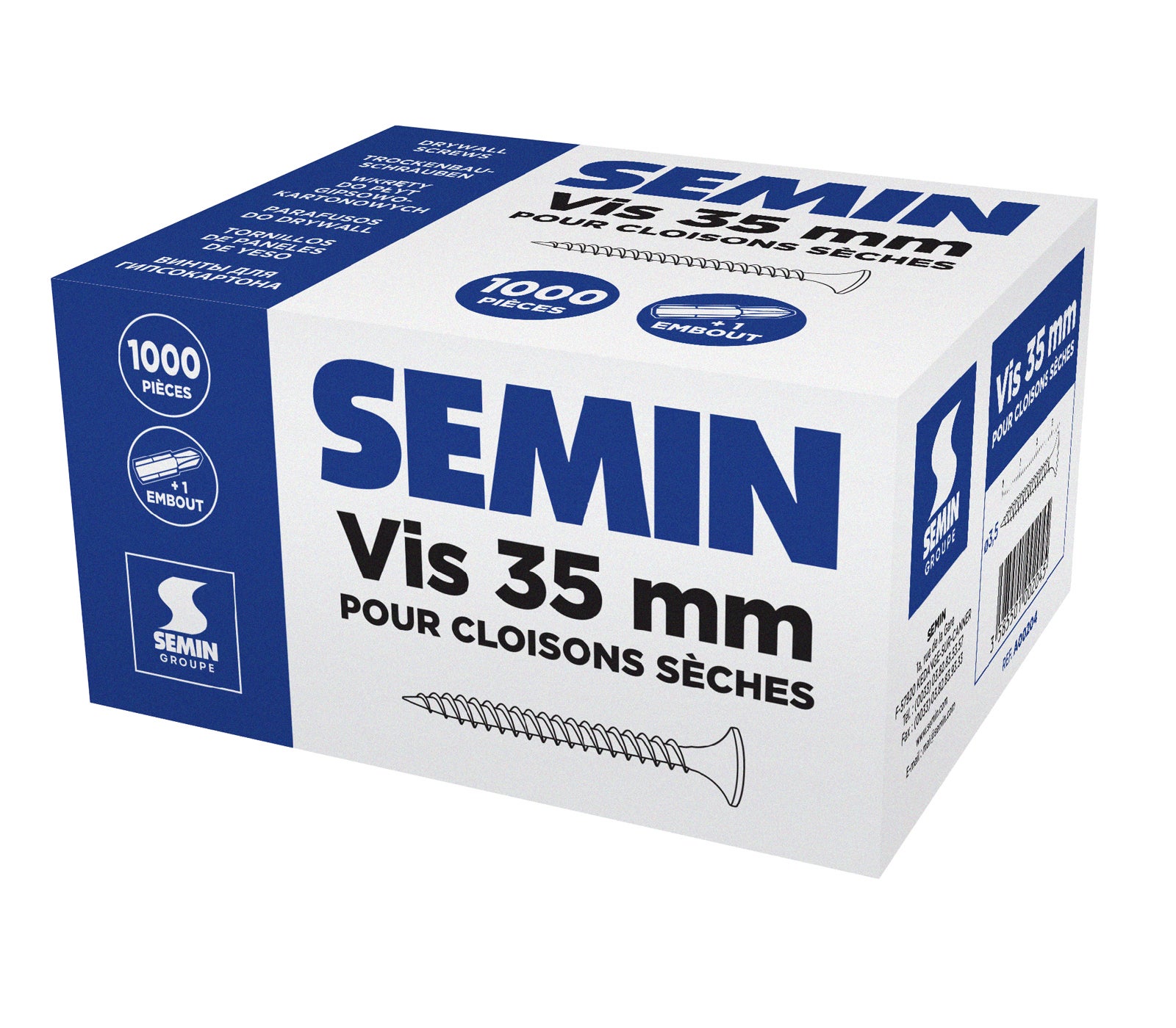 Vis auto perceuse Semin pour la Fixation des plaques de plâtre sur l'ossature - intérieur - 35 mm x 3.5 mm - boîte de 1000 pièces - 4