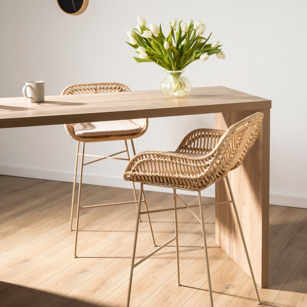 Nunuhai - Lot de 2 tabourets de bar en rotin pieds beiges 76cm - Beige - 7