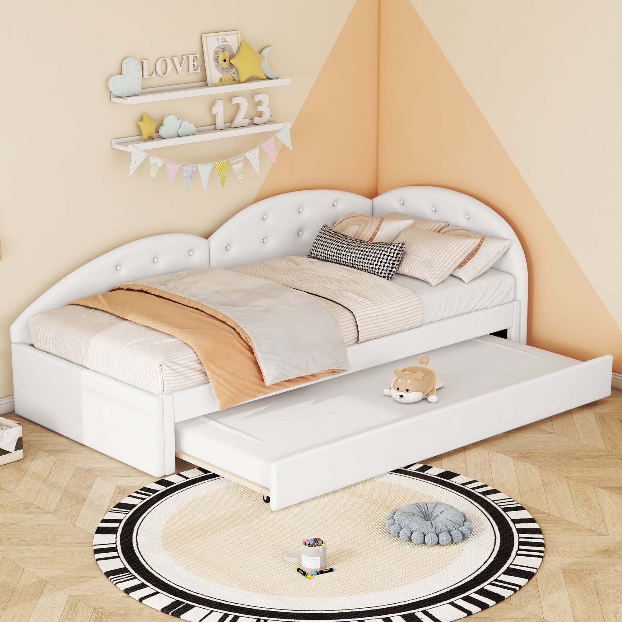 Banquette Lit Gigogne 140x200 Cm - Canapé Jour Et Lit D'appoint, Tête De Lit Rangement, Ports USB/Type-C - Sans Matelas