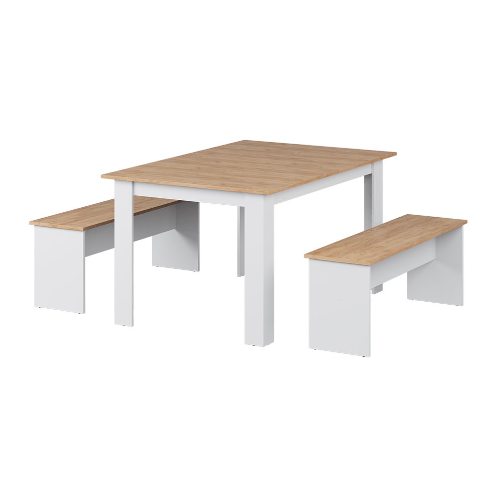 Vicco Zestaw ławek narożnych Sentio, Biały/złoty dąb, 137.6 x 92.8 cm z 2 ławkami