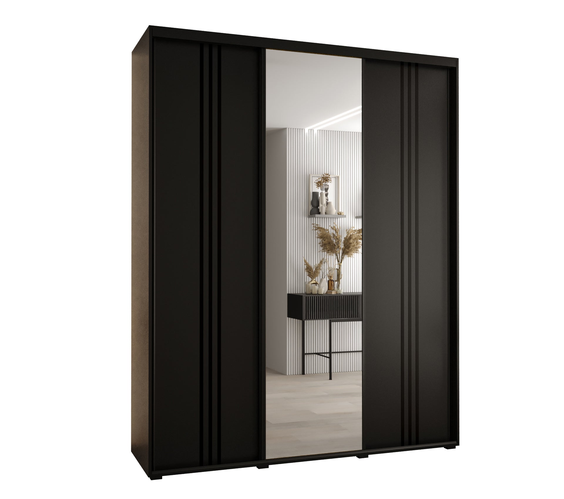 Szafa przesuwna z lustrem wysoka Davos 7 200 x 60 x 235,2 cm czarny + czarny + u. czarny - Abiks Meble