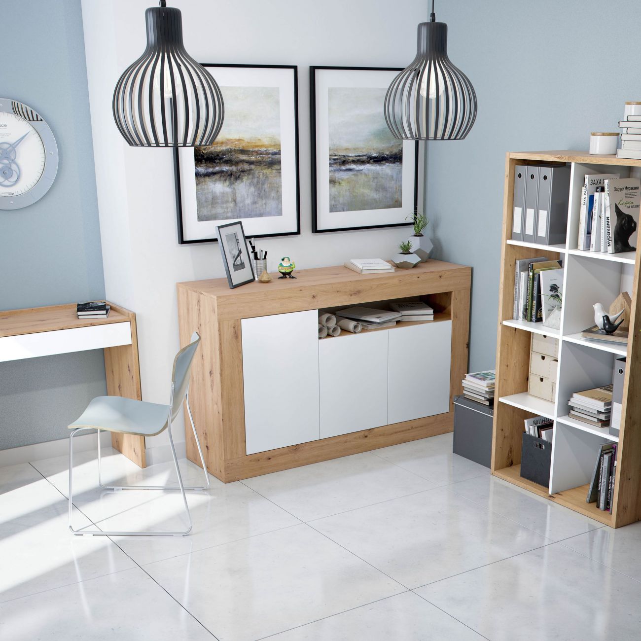 Buffet a 3 ante e 1 foro Velho - Rovere Nodi e Bianco Artik 87 A X 144 AN X 42 P - 5