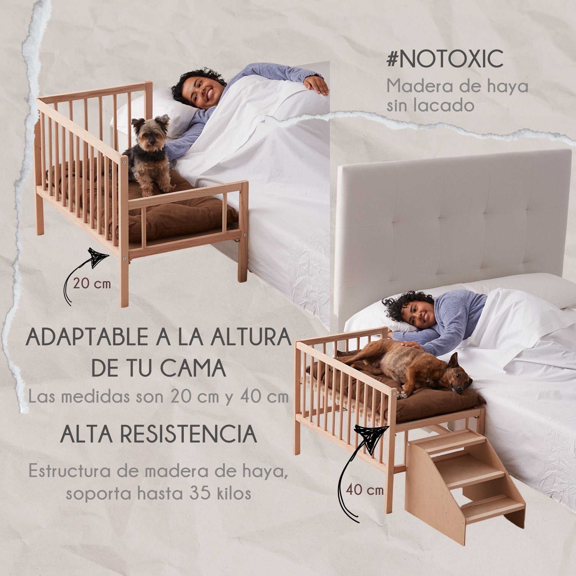 Lettino in legno rialzato per animali domestici con scala e materasso. Per tutte le taglie (2 altezze) - Faunatic - 4