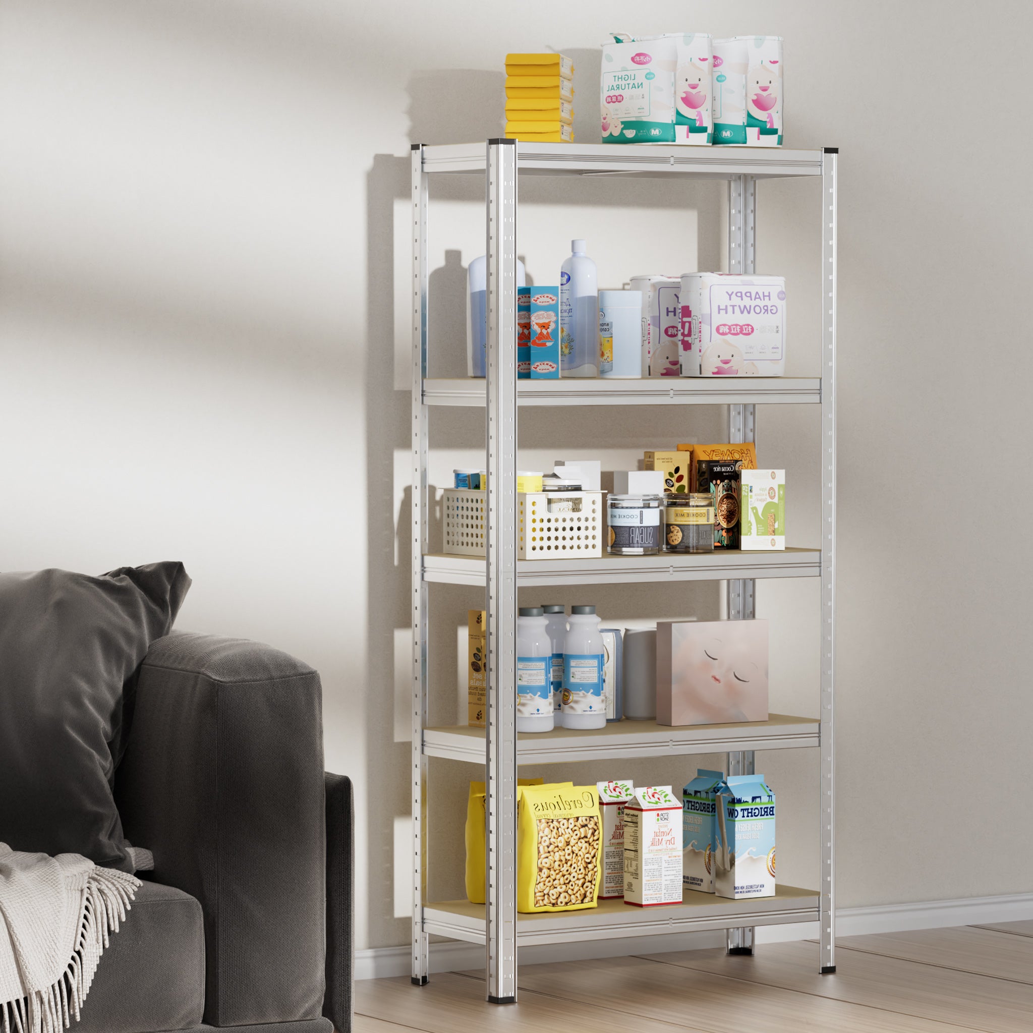 Scaffale Shelfplaza 155x40x40 Cm – 5 Ripiani In HDF, Zincato, Capacità 175 Kg Per Ripiano, Montaggio A Incastro