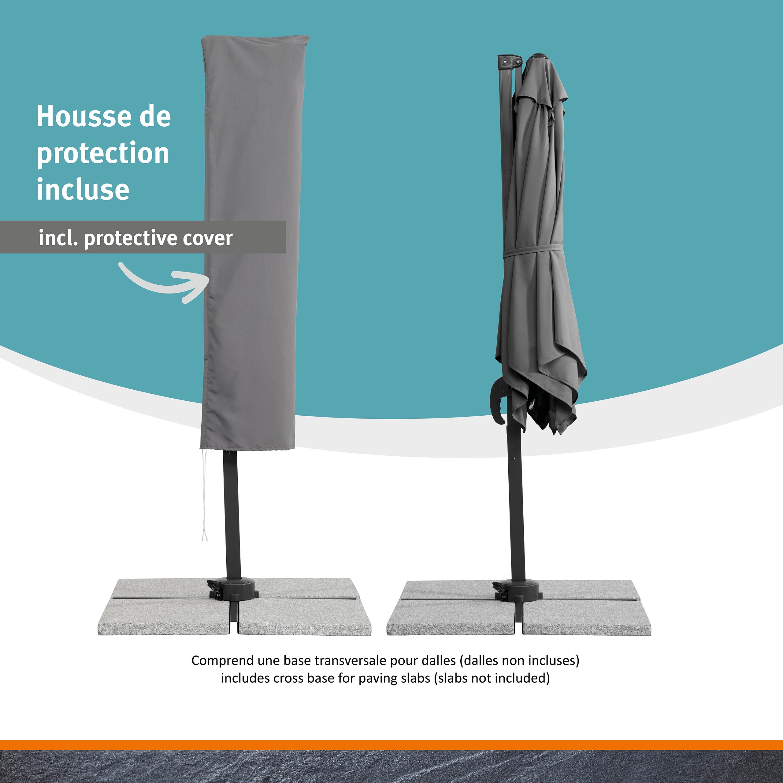 Parasol déporté Schneider Rhodos Junior anthracite, 270 x 270 cm – rotatif 360°, avec housse - 4