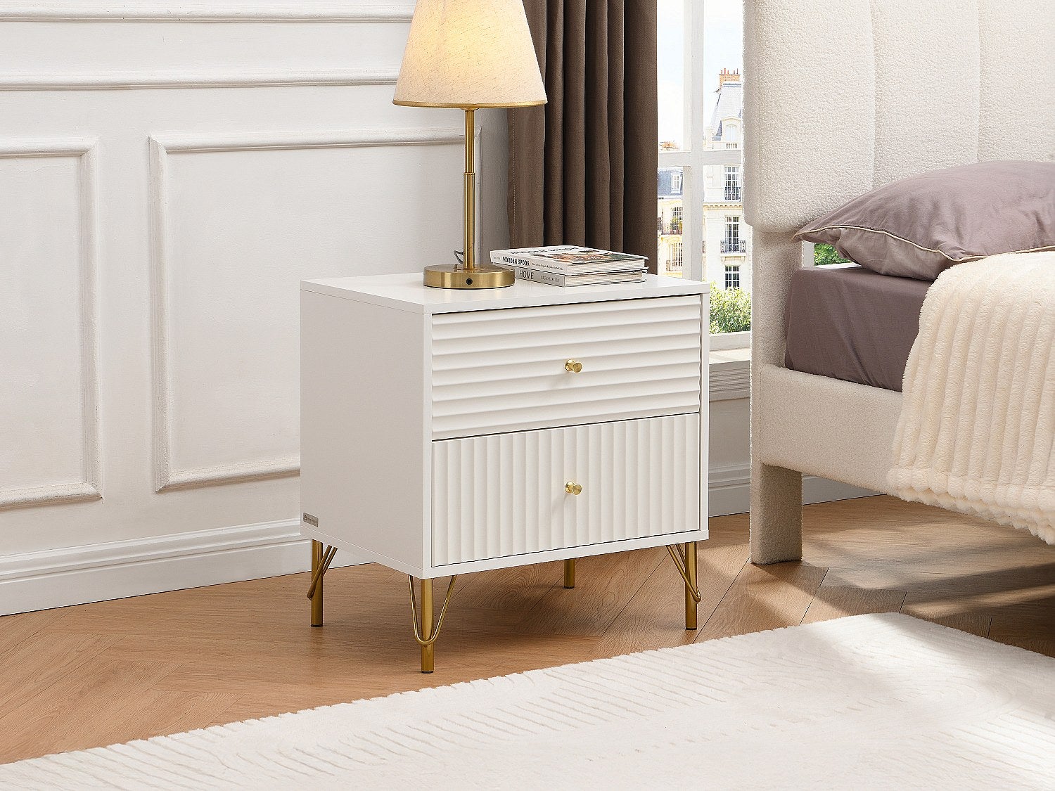 Lot De 2 Tables De Chevet Blanches Laquées Yaheetech, 2 Tiroirs, 1 Compartiment, MDF, Neuves
