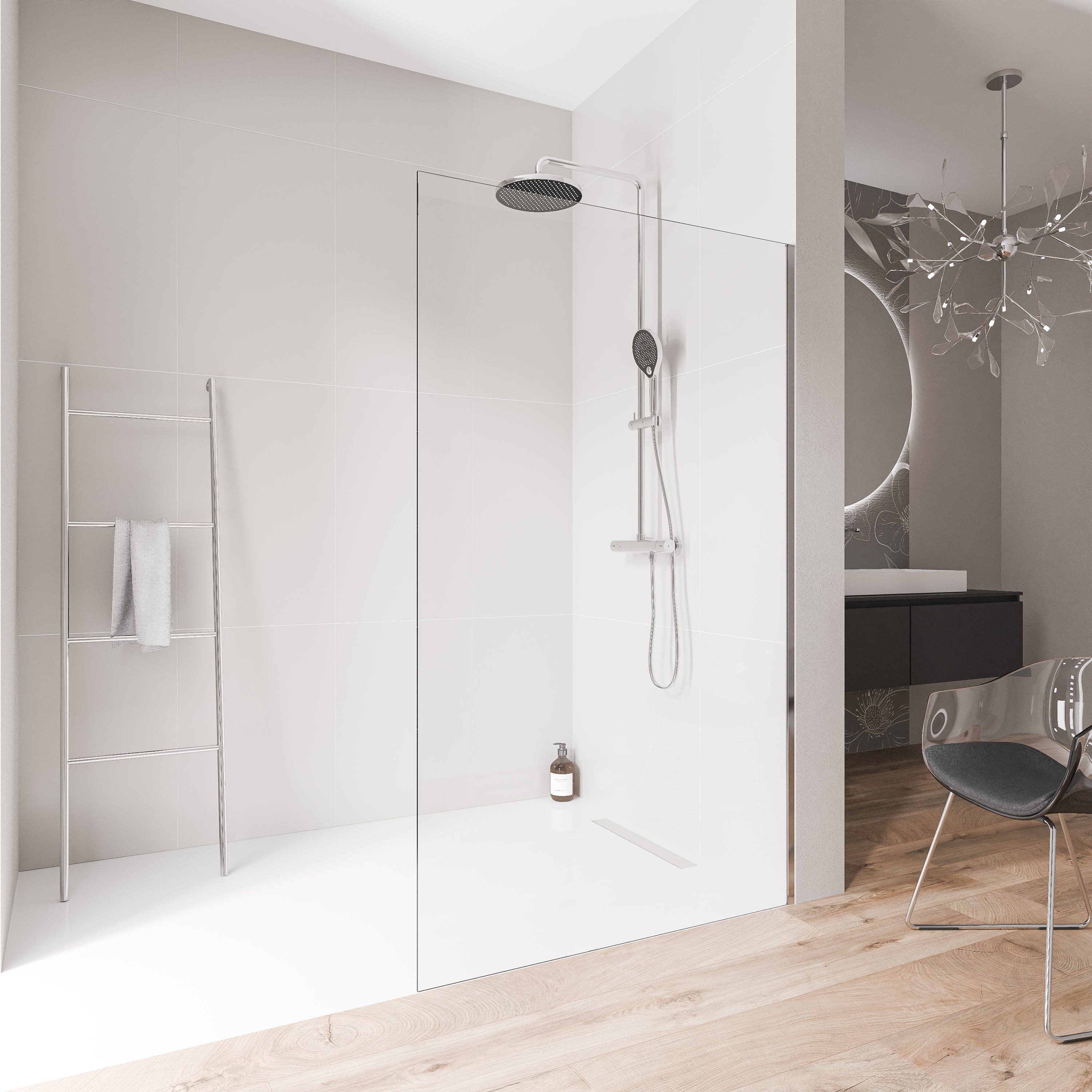 Bernstein Ścianka prysznicowa Walk-In 150 cm kabina prysznicowa EX102 profil ścienny chrom - 2