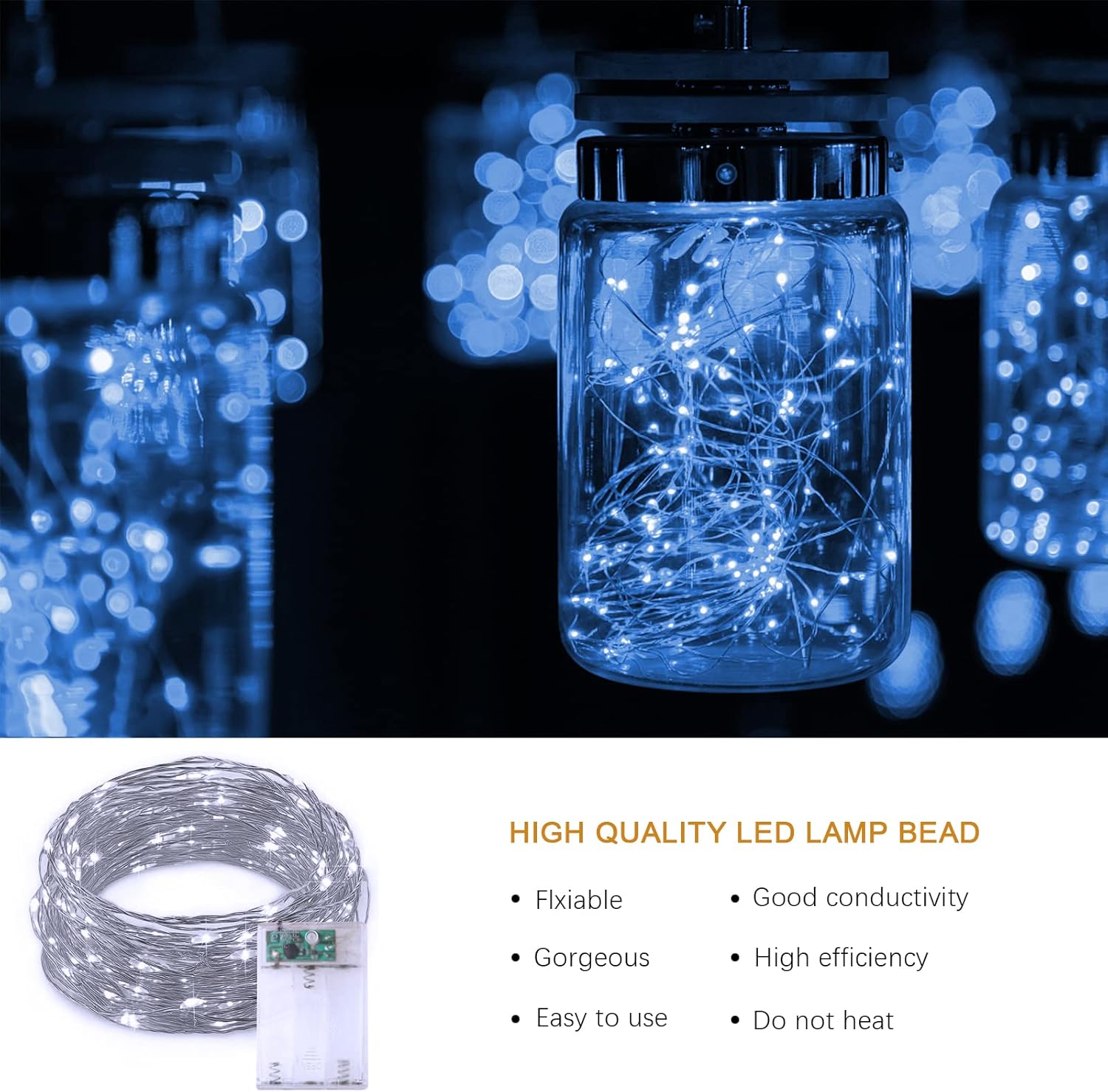 Opakowanie (białe), 3 metry, 30 diod LED, lampki choinkowe z drutu miedzianego zasilane baterią 12 V