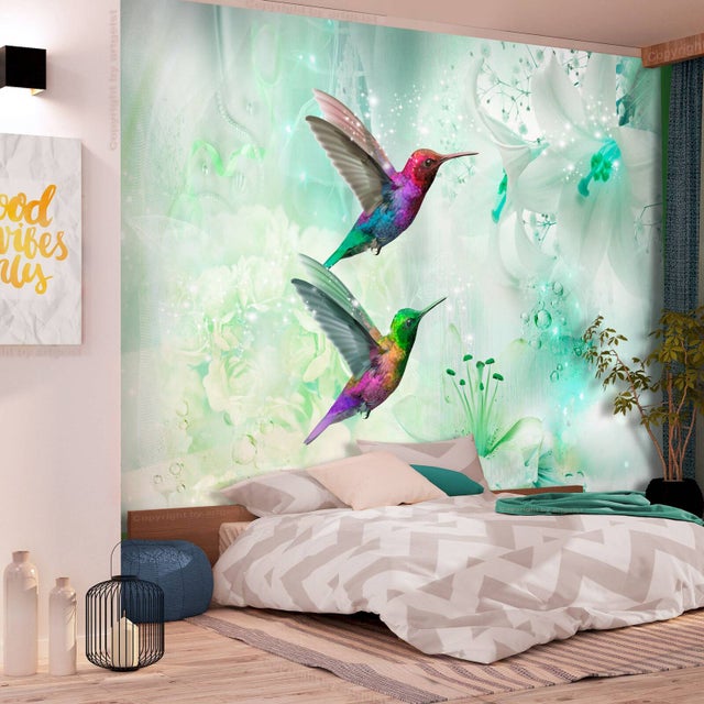 Tapisserie Murale Française Vintage – Colibris Et Fleurs – 50x70 Cm – Coton Réversible – Neuf