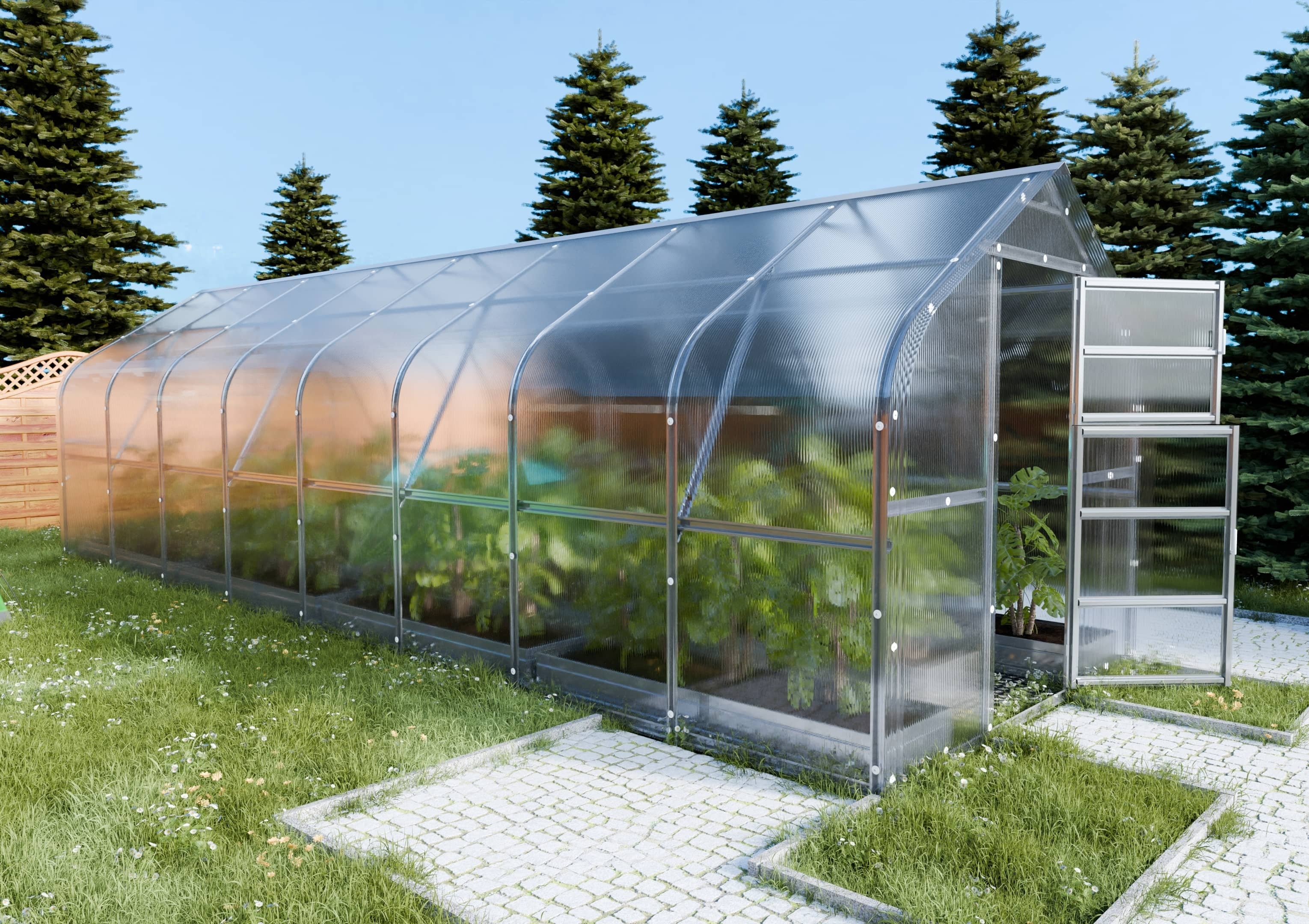 Szklarnia KLASIKA DROP 20 m2, 2,5 m x 8 m, 4 mm z pokryciem z poliwęglanu 1szt.