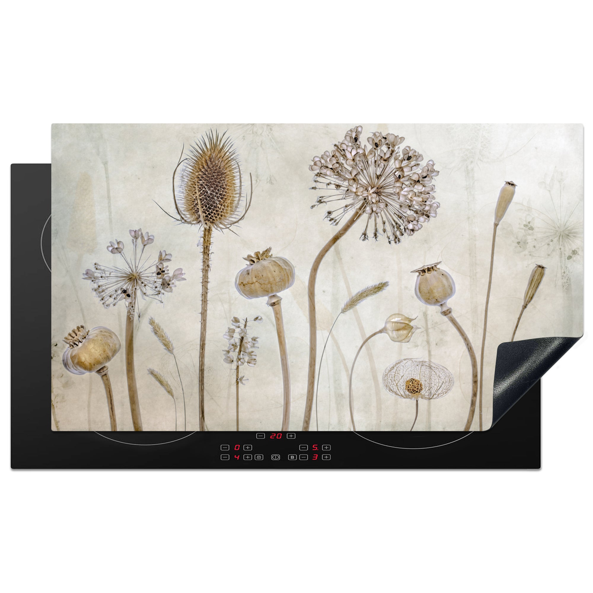 KitchenYeah Protège Plaque Induction 78x52cm - Tapis Décoration Cuisine Couronne Tomate Basilic