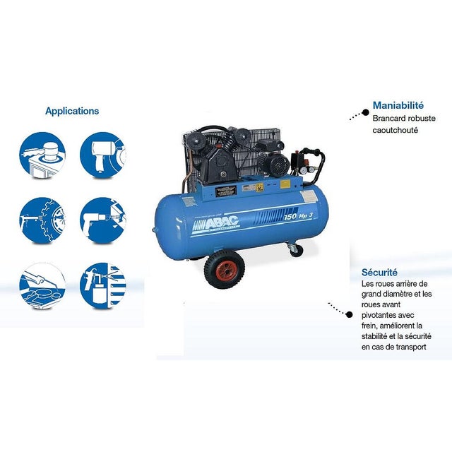 Abac - Compresseur Bi-cylindre en V 21,8m 3CV 100 litres - VCF3/100 CM3 ABAC