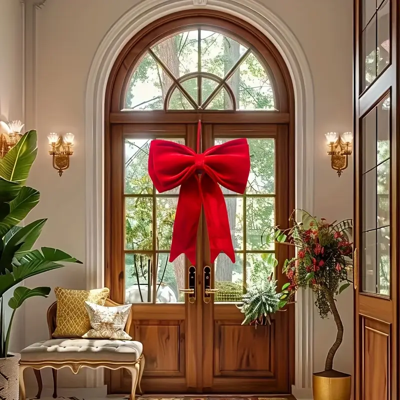 Enfeite de Laço de Natal, Decoração de Natal, Laço grande em veludo para decoração de árvores de Natal, casamentos, festas de fim de ano, 63 x 48 cm - 3