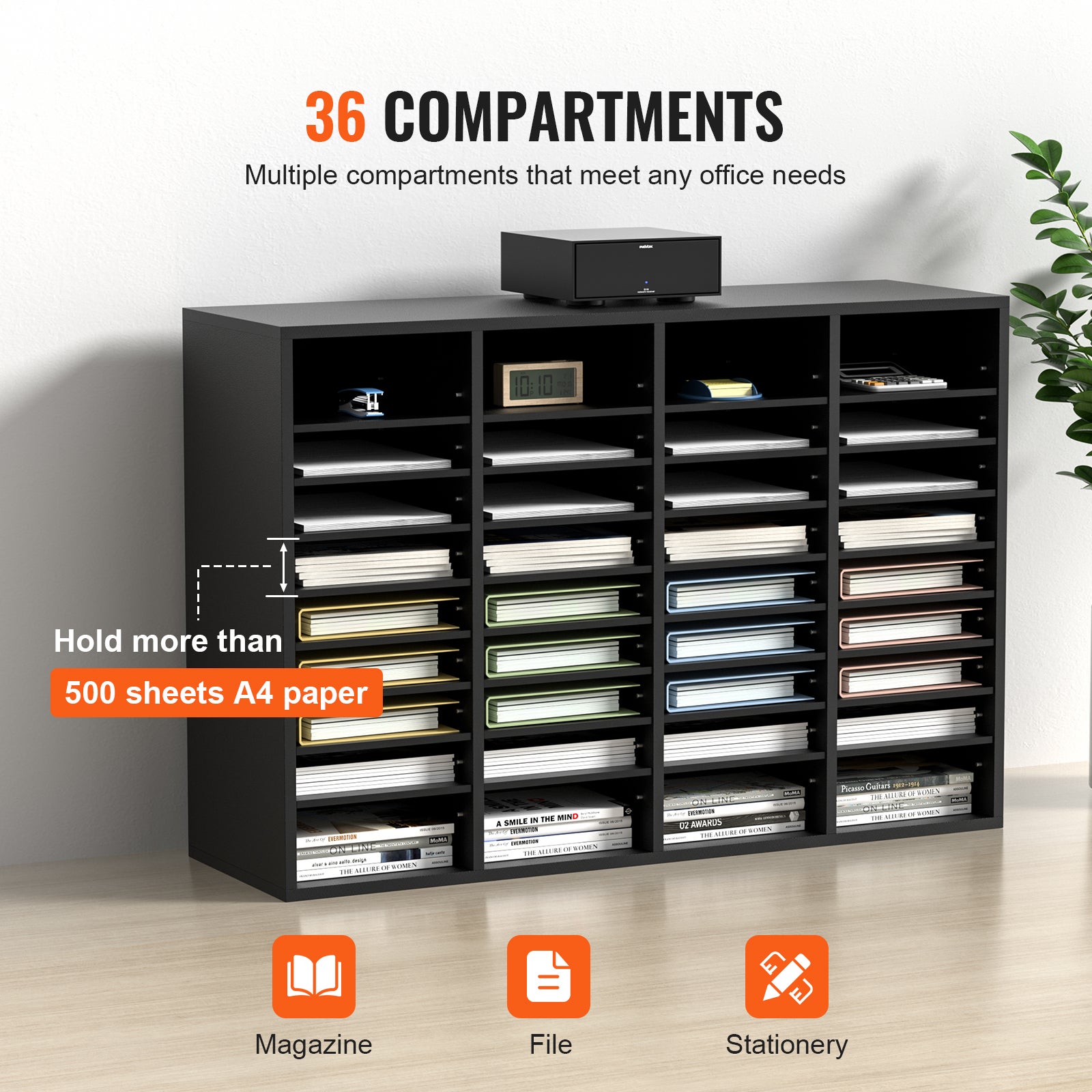 Organiseur Documents SucceBuy Bois 36 Compartiments, Trieur avec Étagères Amovibles, Fente Courrier, Certifié EPA, Noir - 6