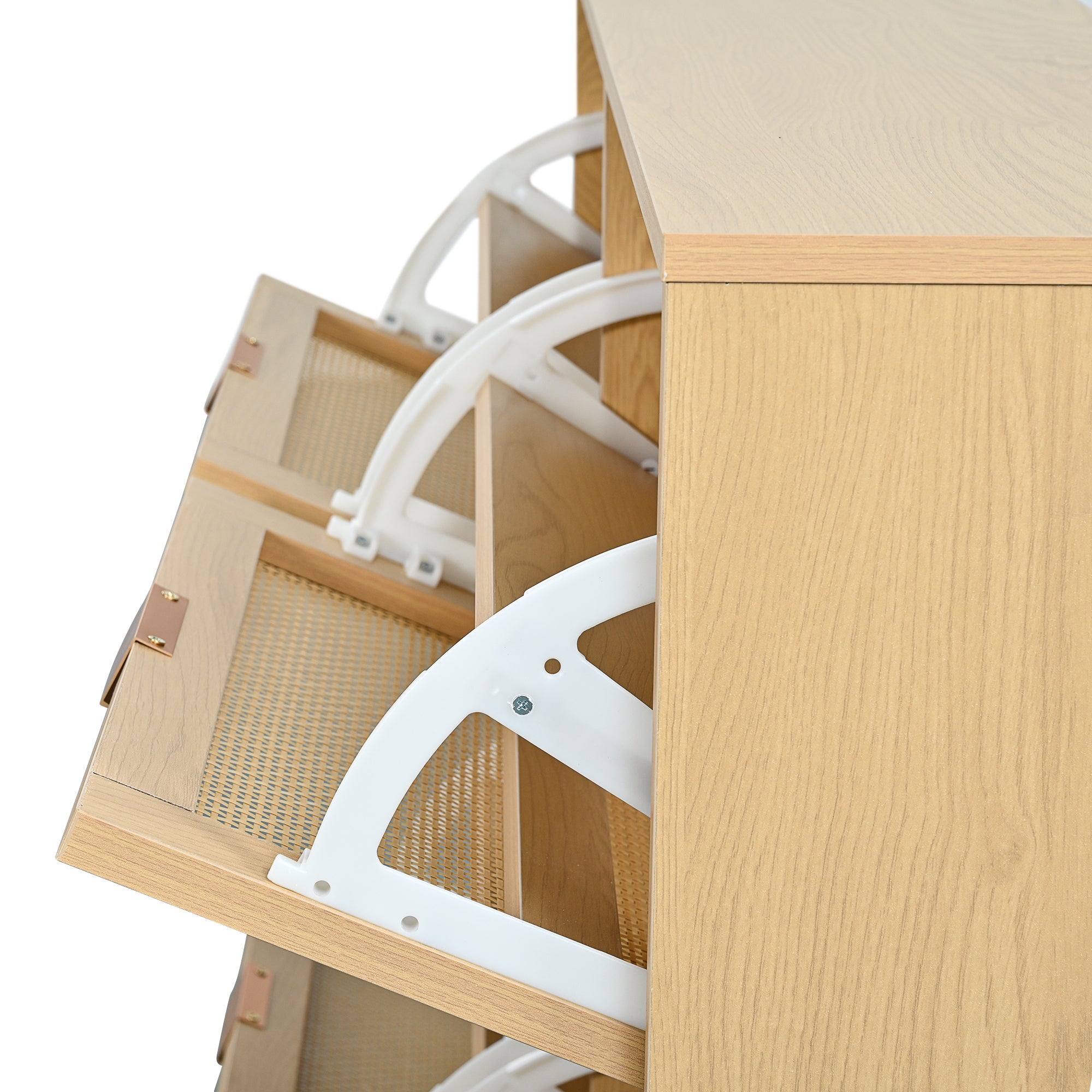 Meuble à chaussures en bois et rotin - 4 portes abattants - Naturel - 5