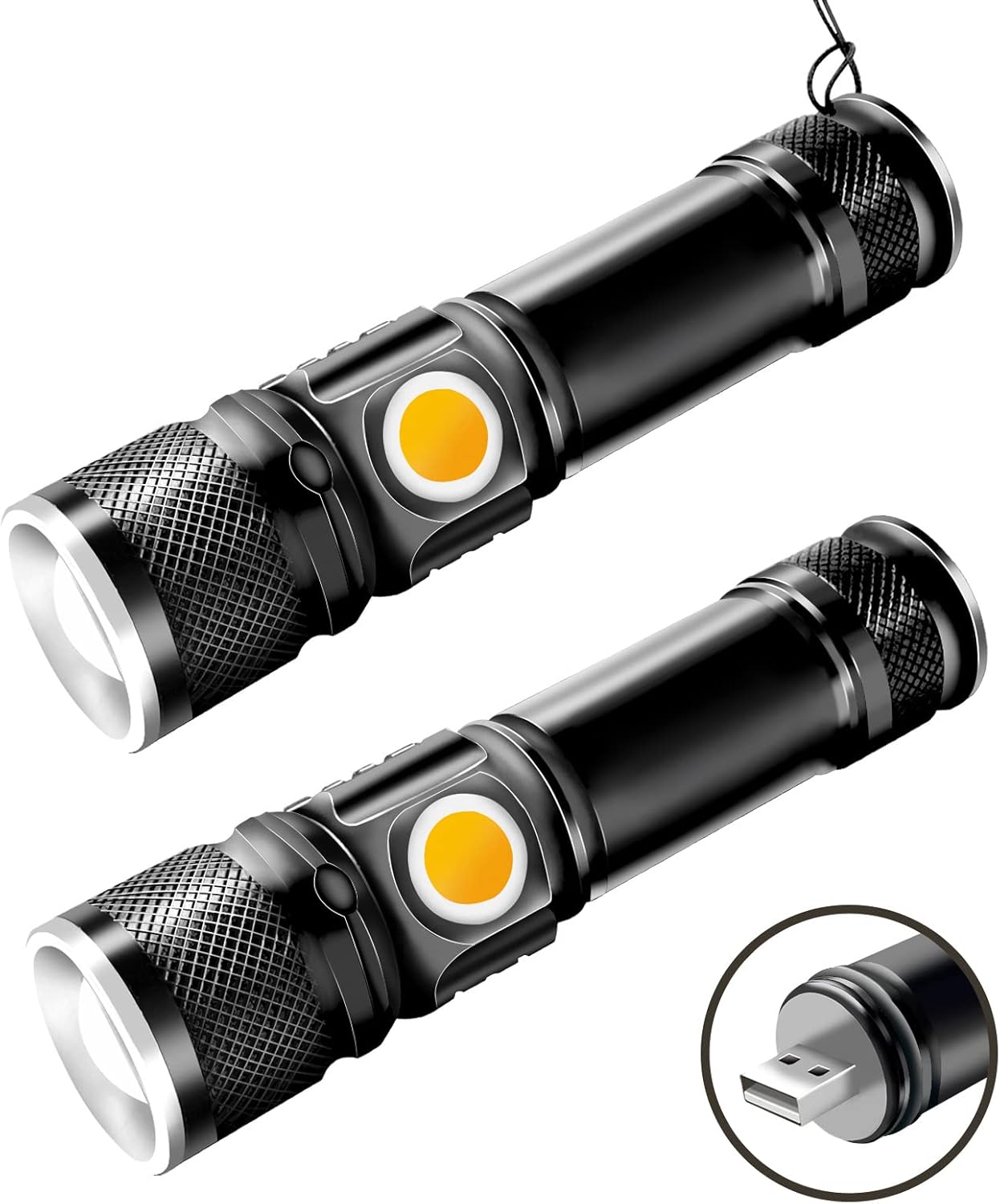 Zestaw 2 ładowalnych latarek LED – Mocne latarki, 1200mAh, idealne na kemping i do użytku na zewnątrz, odporne na wstrząsy.