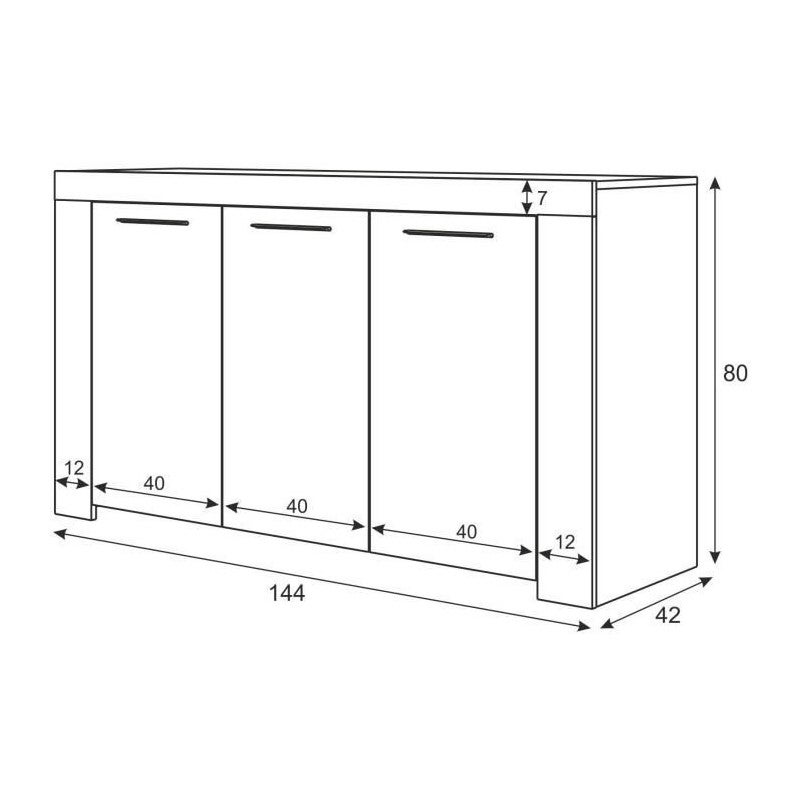 Buffet - AMBIT - Effet béton satiné / Blanc Artik - 3 portes - 6