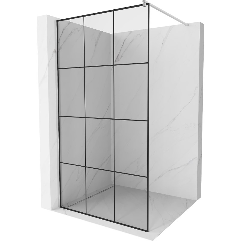 Mexen Kioto ścianka prysznicowa Walk-in 120 x 200 cm, czarna kratka 8 mm, chrom - 800-120-101-01-77