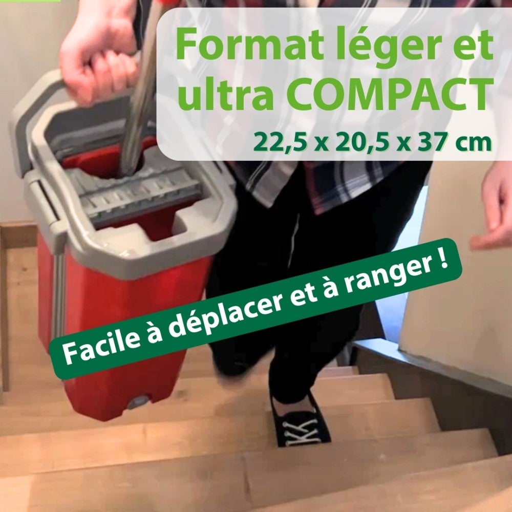 Balai serpillère raclette intégrée & seau essoreur Smart Mop Compact 360° - 2 lingettes incluses - 5