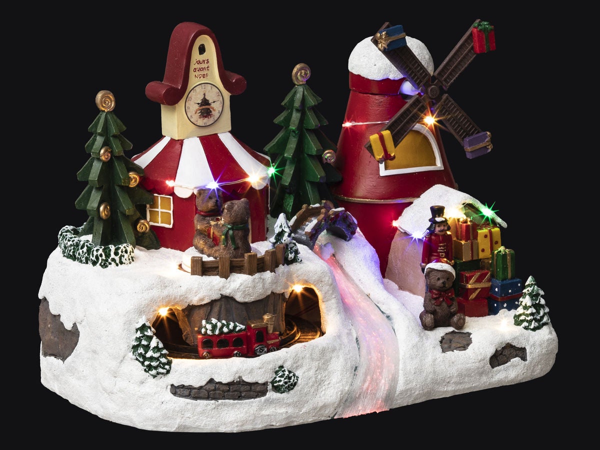 Village de Noël Horloge du Père Noël et train Village - FEERIC ...