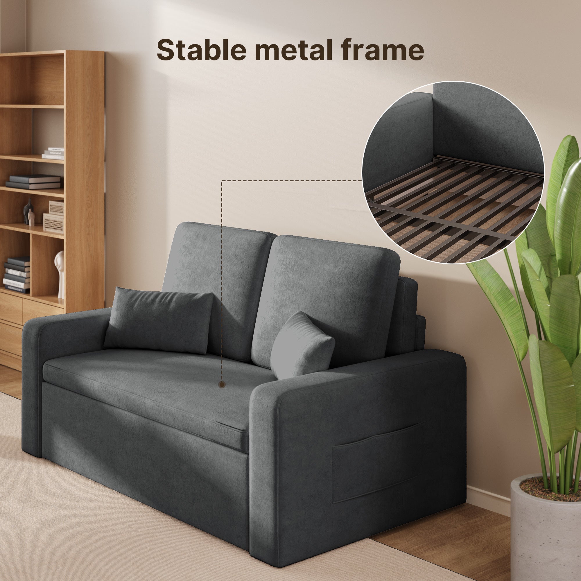 Canapé-lit 2 places scandinave convertible 3 positions,tissu chenille gris foncé,structure métallique stable,pour salon et petit espace - 6