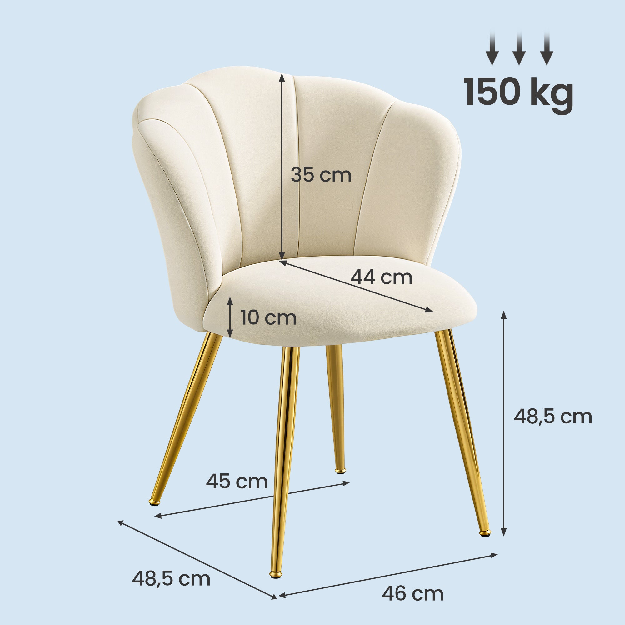 Chaise de Cuisine en Velours, Chaise Rembourrée avec Dossier Pétale, Pieds Acier, Salon, Chambre, Blanc crème - 5