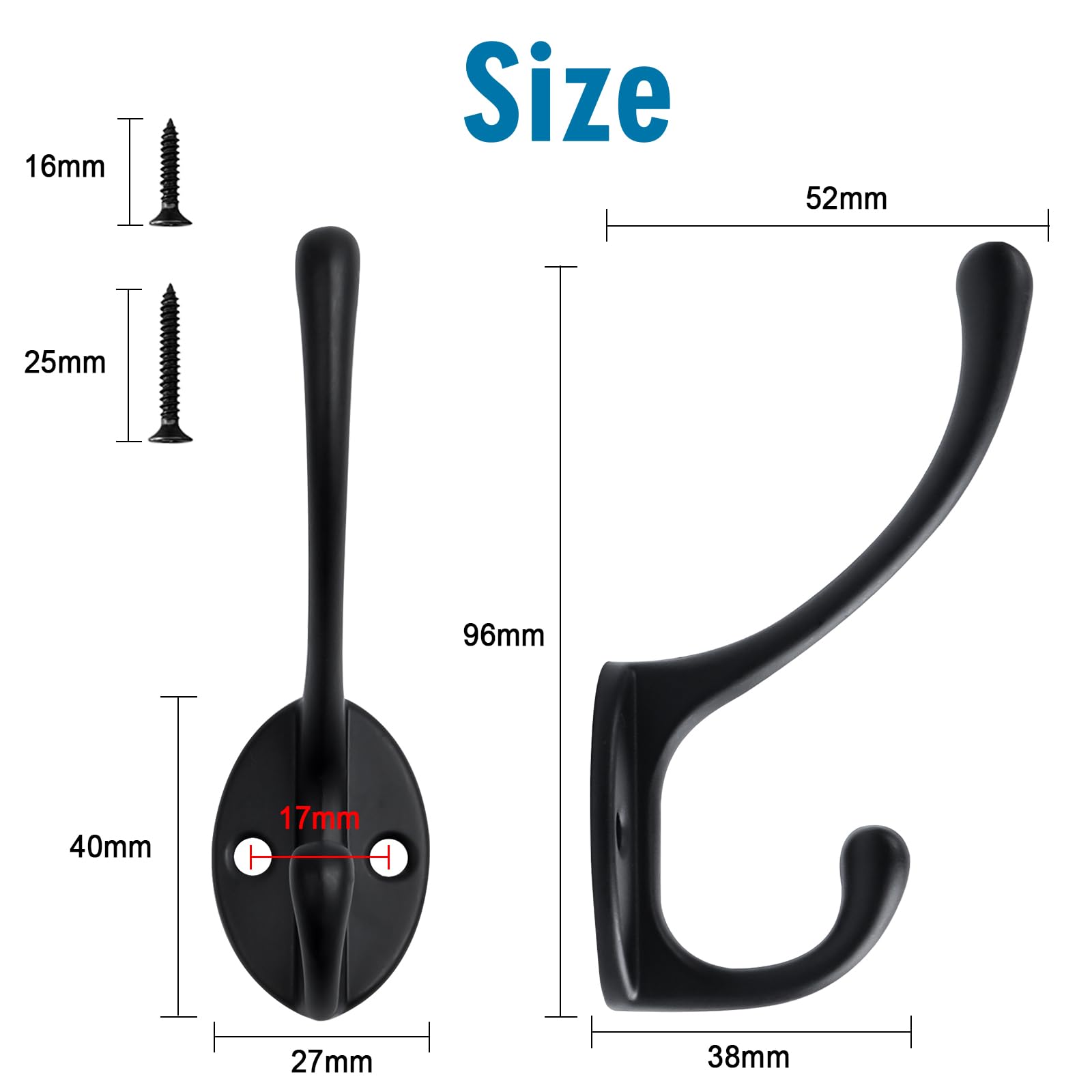 12 Pièces Patère Murale, Rétro Crochet Porte Manteau Métal, Vintage Noir Crochets Mural Muraux Double Manteaux Patères Coat Hooks pour Salle de Bain - 3