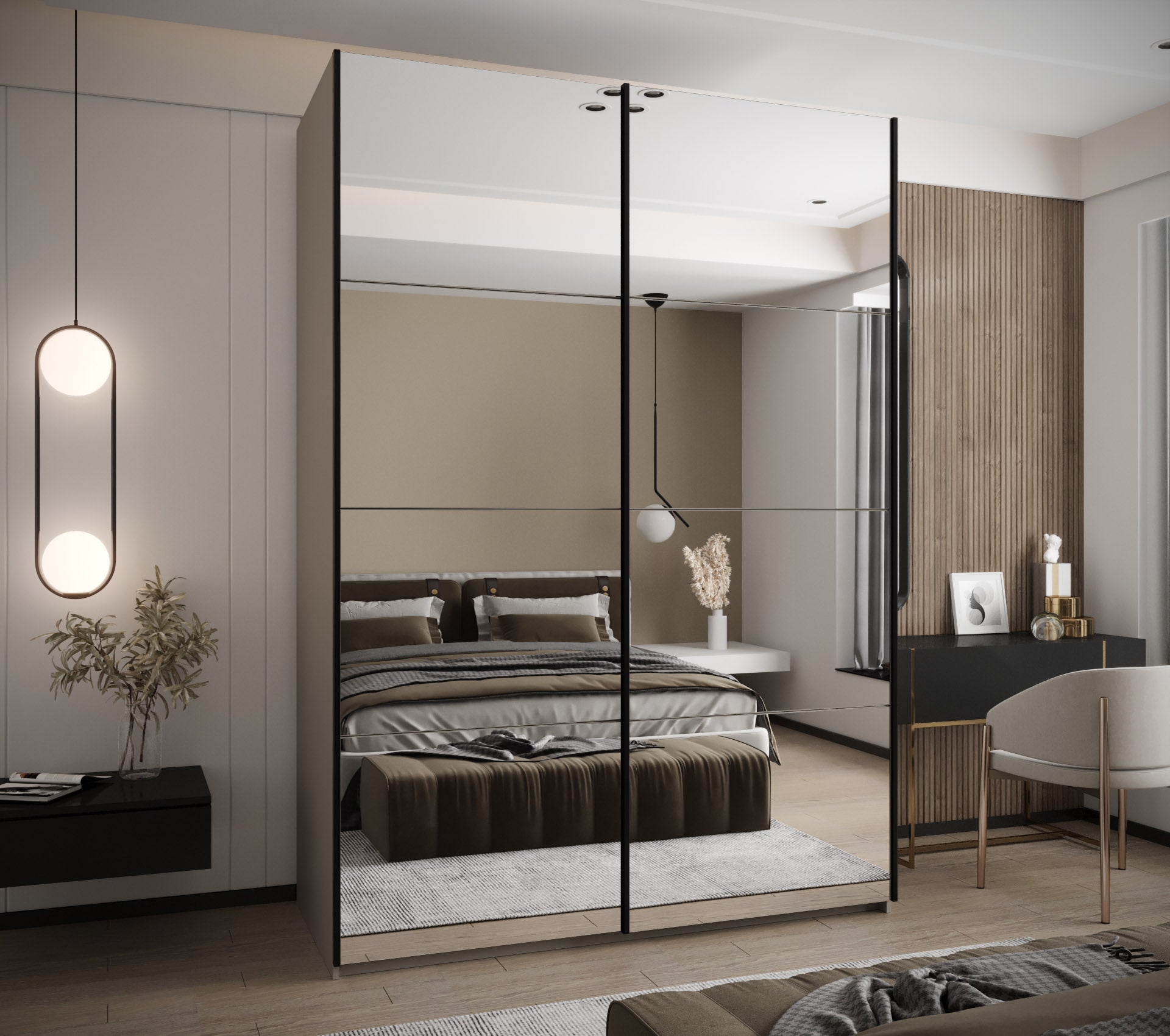 Szafa przesuwna wysoka Lux 2 170 x 64 x 245,5 cm kaszmir + kaszmir + u. czarny - Abiks Meble - 2