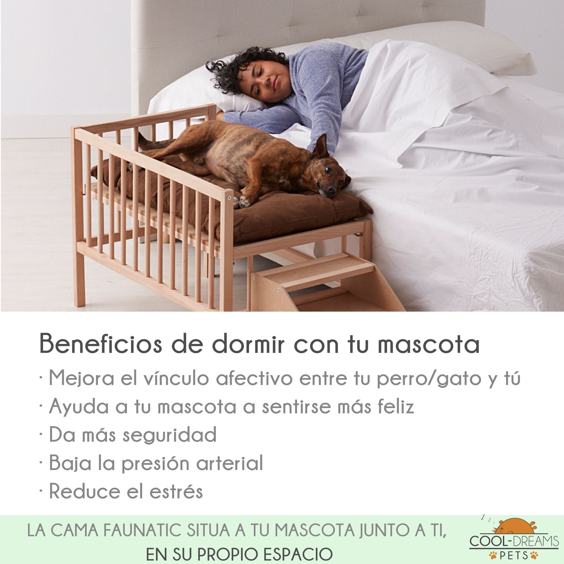 Lettino in legno rialzato per animali domestici con scala e materasso. Per tutte le taglie (2 altezze) - Faunatic - 5