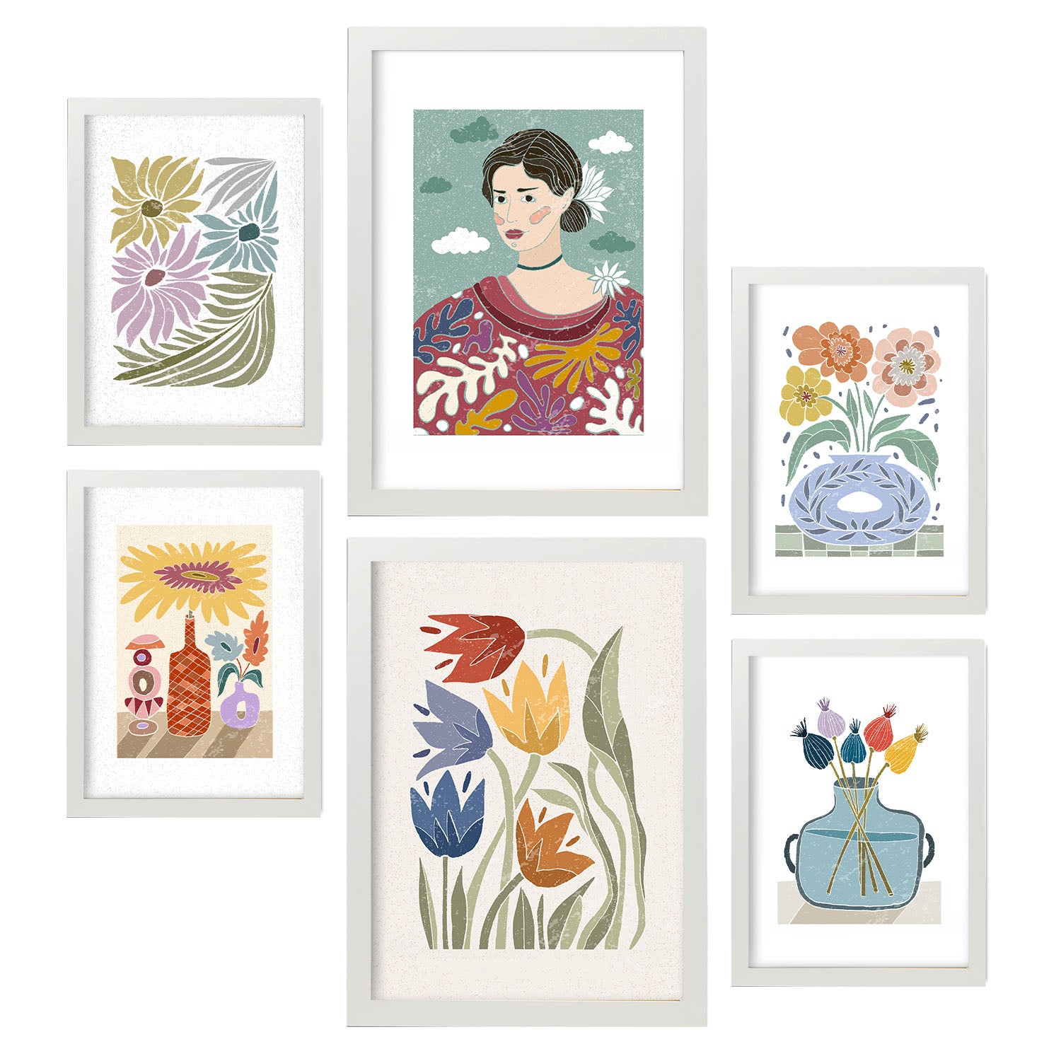 Nacnic Ensemble 6 Impressions De Garden De Style Ethnique Cadre Décoratifs Esthétiques Pour Votre Chambre Maison Impression A4 A3 Avec Des Cadre Blanc - 6