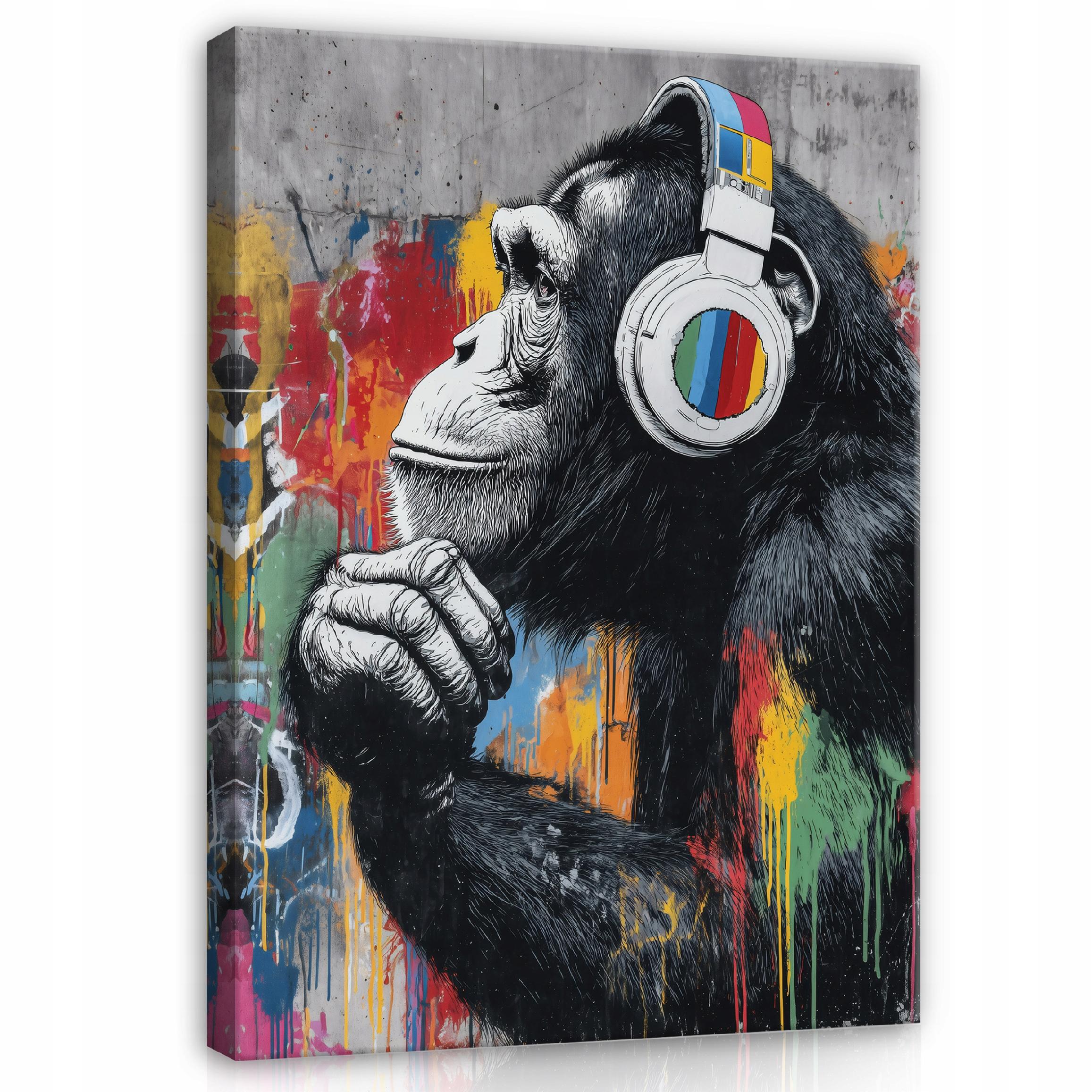 Tablou Canvas graffiti negru maimuta Tablou decorativ Living Bucatarie Tablouri de perete 70x100 cm