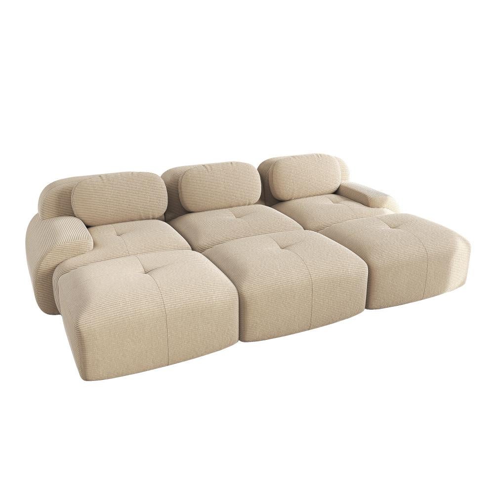 Canapé modulaire 3 places en tissu côtelé avec 3 poufs, accoudoirs extra-larges, rembourrage 32D, sans montage, adapté aux animaux - 5