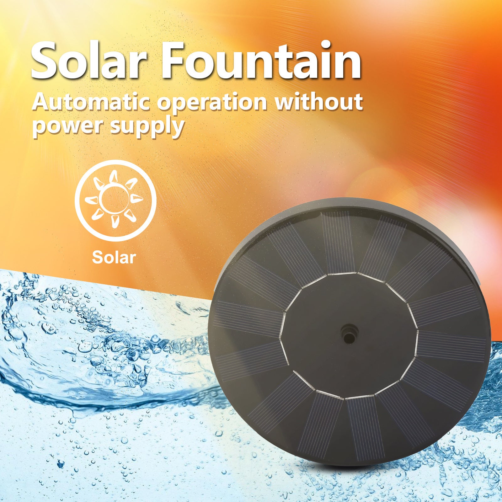 Fontaine Solaire Extérieur 1,5 W avec 4 Tiges de Support avec 6 buses Max 65cm High pour bain d'oiseaux, piscine et aquarium, 16 cm - 3