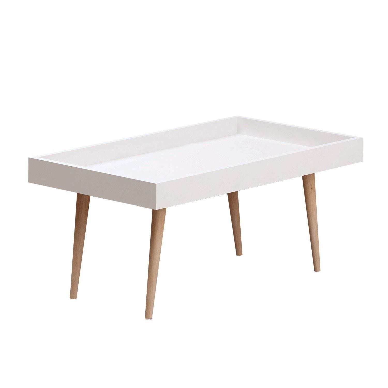 Table basse style scandinave Oryo L80cm Bois clair et Blanc | Leroy Merlin