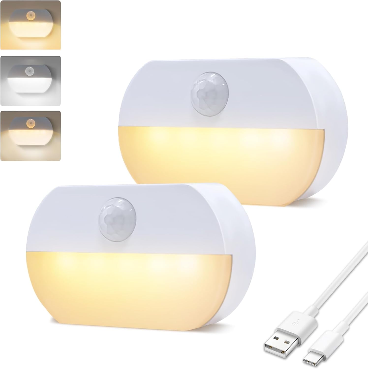 Luce Notturna A Sensore Di Movimento, 2 Pezzi - LED Wireless Per Interni Con 3 Modalità (Auto/On/Off) - Facile Da Installare Per Corridoio, Armadio, Scale - Luce Calda 30 Lumen - 2