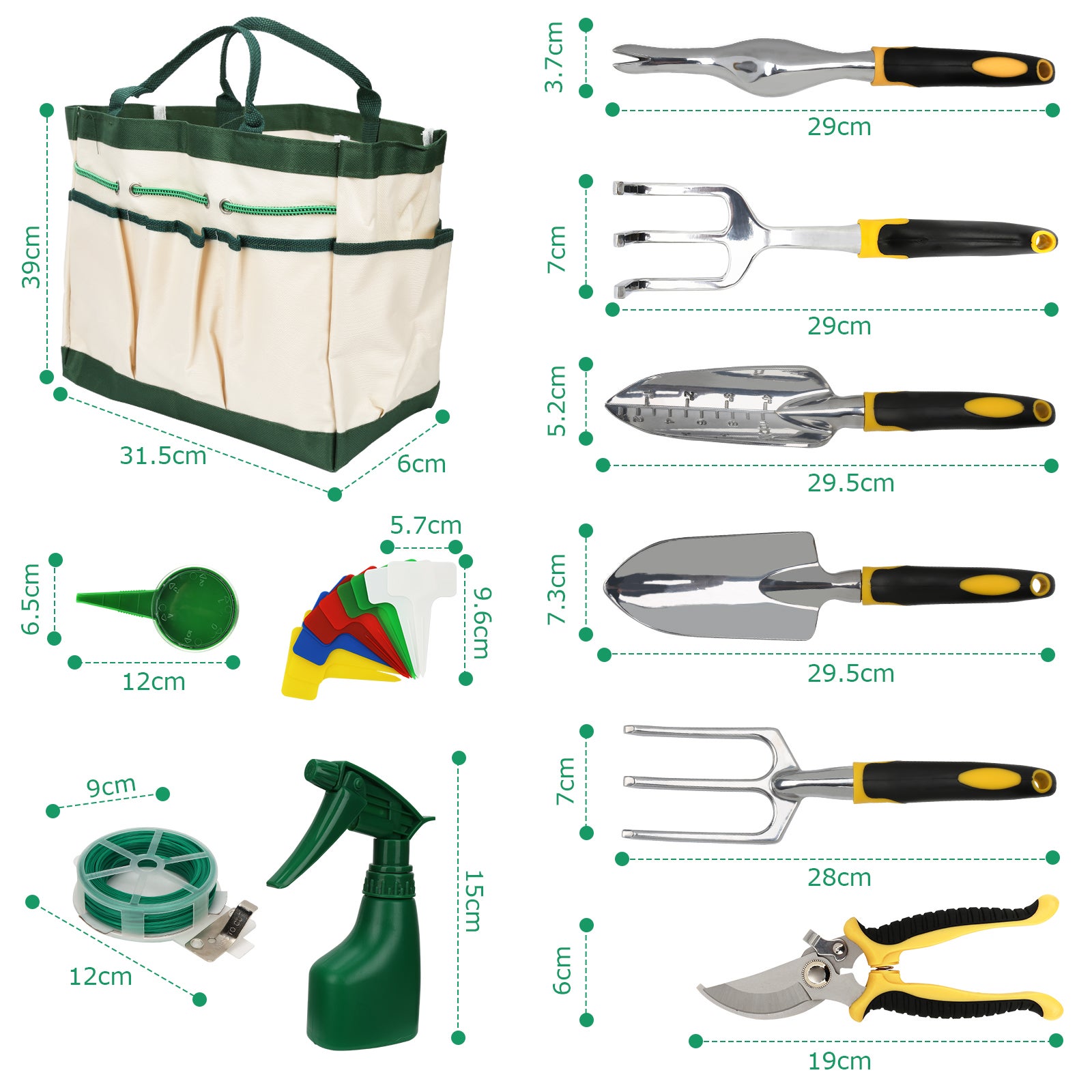 Outils de Jardinage, 12 Pièces Kit Outils Jardinage Adulte en Aluminium Antirouille,Outils de Jardin avec Sécateur,Fourchette - 2
