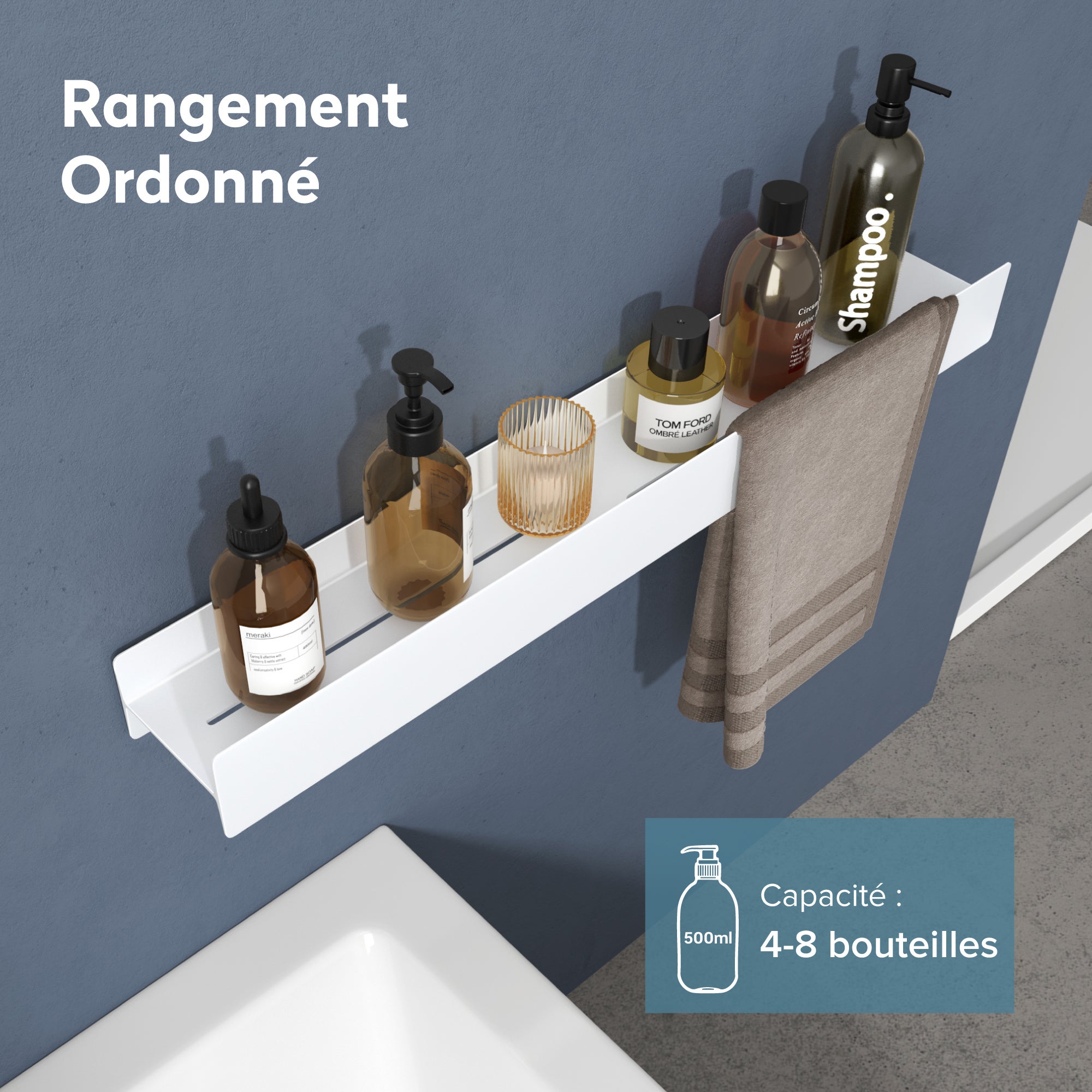 doporro Serviteur de Douche Mural Amovible avec Porte-Serviettes Étagère Douche Blanc Mat Organisateur de Toilettes pour Salle de Bain Reglo-03 - 6