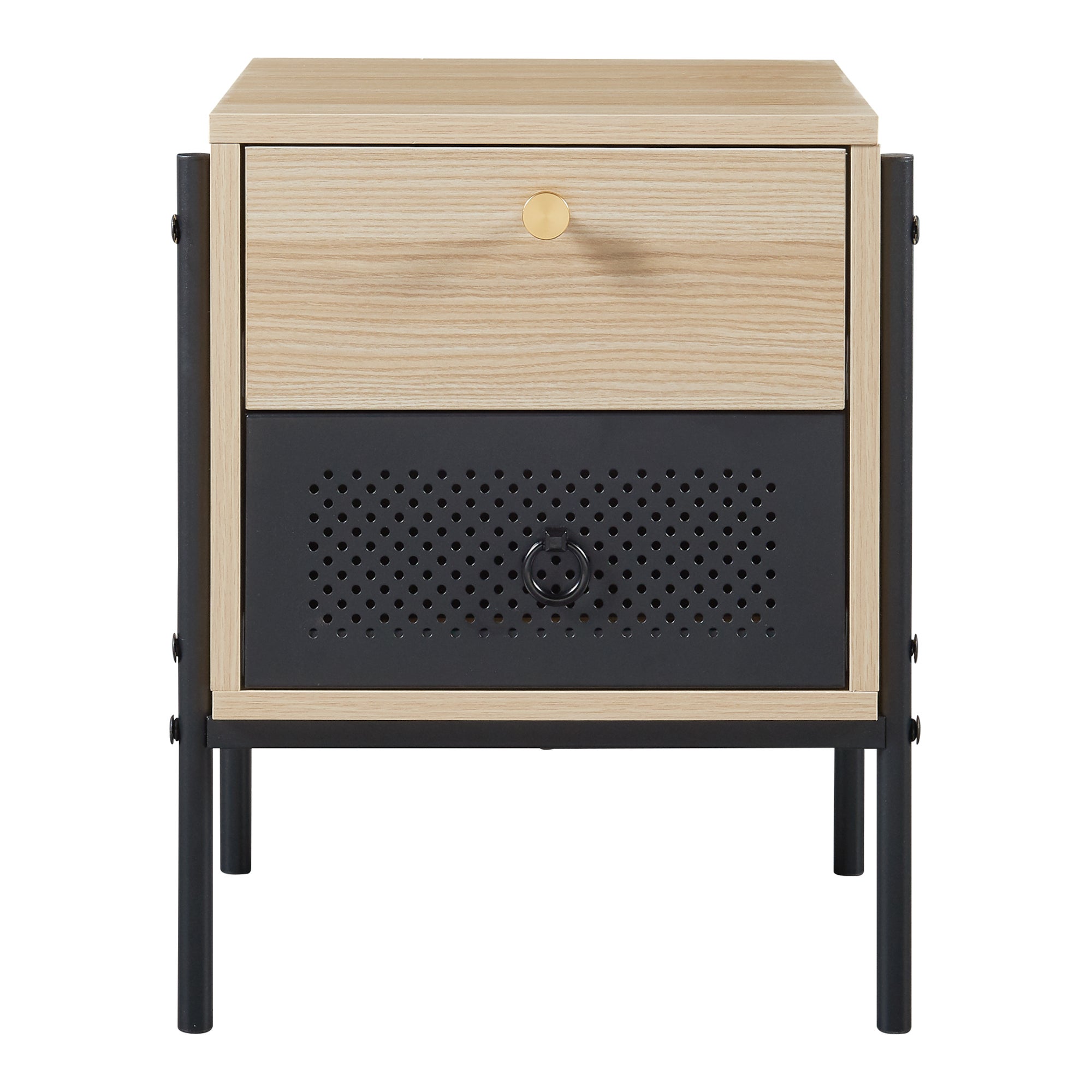 Mesilla de noche Tysnes con cajón 39x35x47 cm - Negro/Efecto Roble [en.casa] - 5