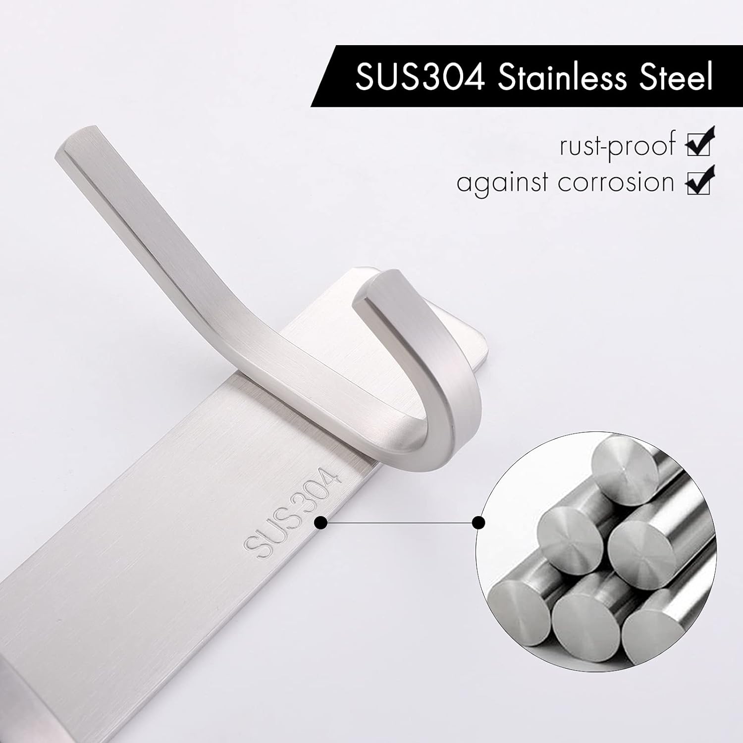 Patère Crochet Porte Serviette Salle de Bain SUS304 Acier Inoxydable Porte Manteau Support Mural Rangement Noir Mat (Argent brossé，3 Crochets) - 4